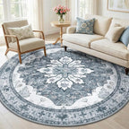 RELEANY Area Rugs Round 6ft Washable Non-Slip, Floral Vintage Distress by RELEANY