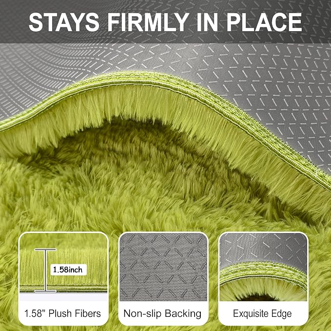 Soft Grass Green Fluffy Rug for Bedroom Living Room, 2x8 ft Fuzzy Green Shag - Image 6