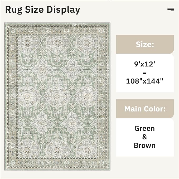 Soalmost 9x12 Area Rugs for Living Room, Non Slip Machine Washable Vintage Rugs - Image 5