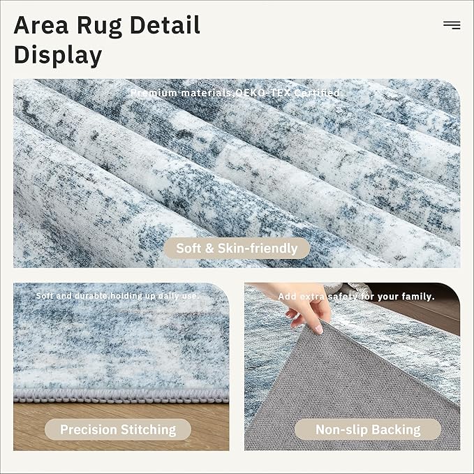 Soalmost 12x15 Washable Area Rug Blue/Grey Neutral Abstract Living Room Large - Image 6