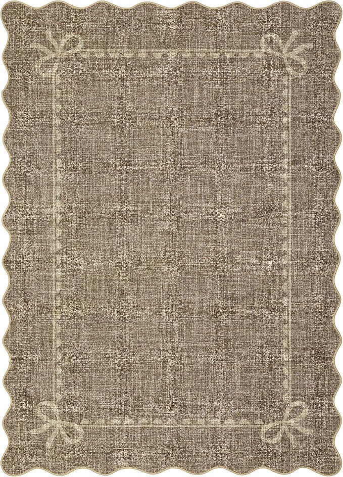 GarveeHome Scalloped Bow Rug for Living Room, Solid Brown Rug for Dorm - Image 4