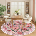 DUKINO Floral Round Rug, 6ft Washable Circle Rug, Non Slip Indoor Low Pile - Image 4