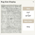 Soalmost 5x7 Area Rugs Grey Low Pile Indoor Washable Trendy Faded Style Floral - Image 3