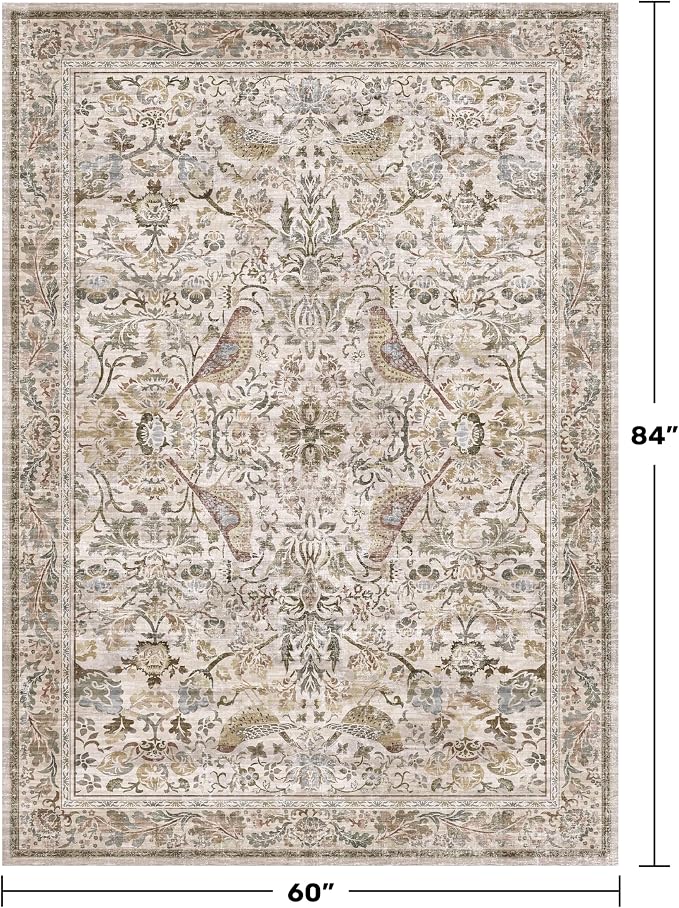 Moss 5x7 Living Room Area Rug, Vintage Washable Rug - Image 2