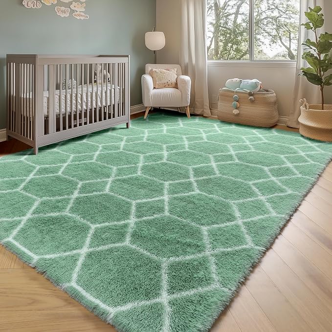 ONASAR Area Rugs for Bedroom Living Room, 4x6 Fluffy Sage Green and White Throw - Image 7