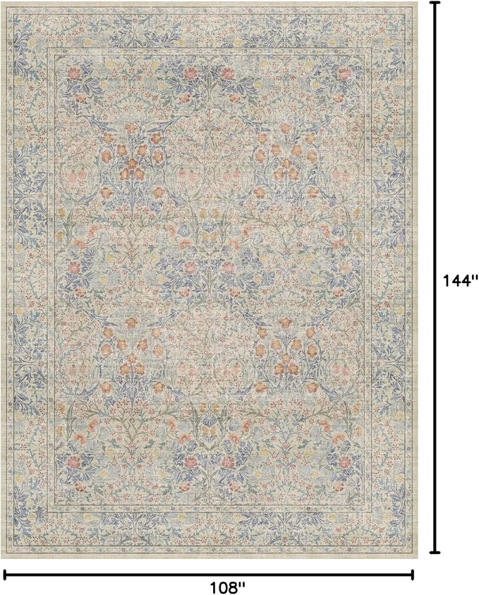 Washable Light Blue Bedroom Rug, 9x12 Area Rug - Image 2