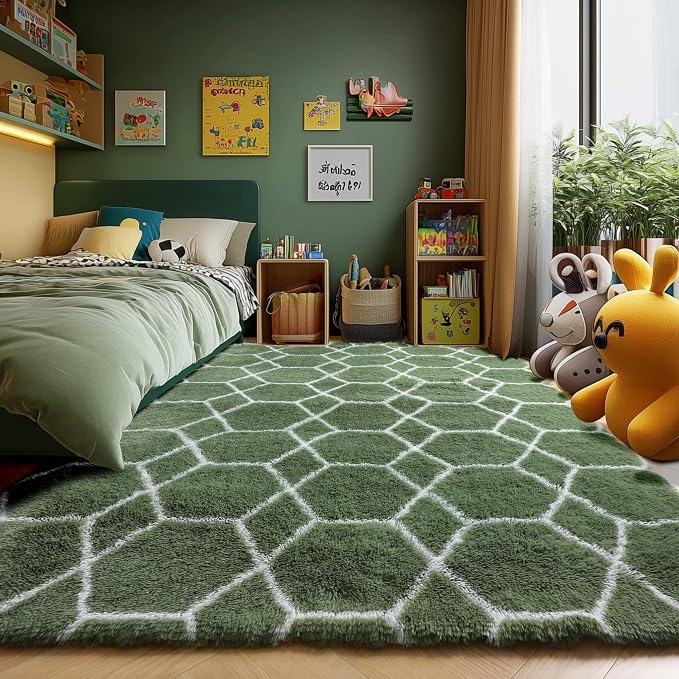 ONASAR 6x9 Area Rugs for Living Room Bedroom, Large Fluffy Olive Green and - Image 6