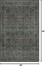 Washable Vintage 5x8 Living Room Rug, Dark Green Floral Area Rug - Image 2