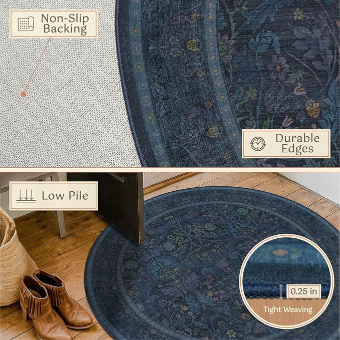 Washable 6ft Round Living Room Rug, Thin Circle Rug - Image 5