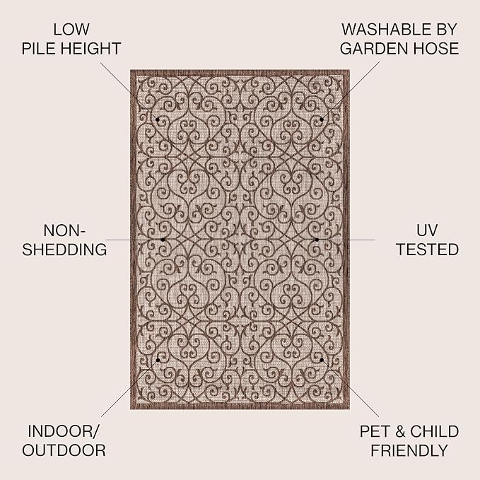 JONATHAN Y Vintage Filigree Indoor Outdoor Square Area Rug 5X5 Taupe/Espresso - Image 2