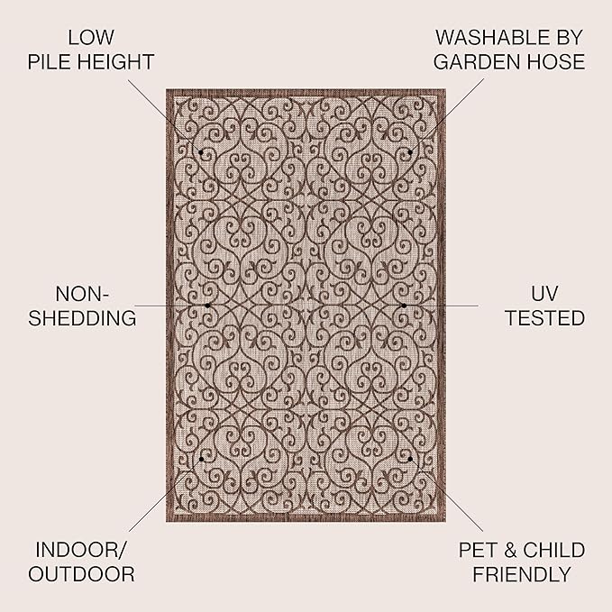 JONATHAN Y Vintage Filigree Indoor Outdoor Area Rug 9X12 Taupe/Espresso - Image 3