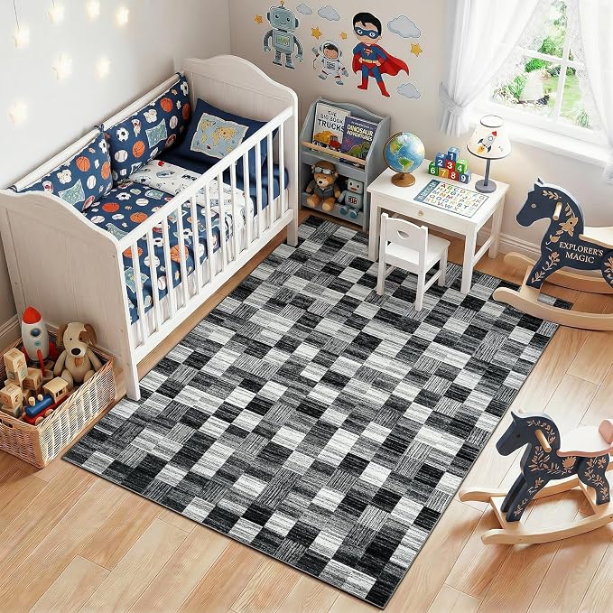 Terrug Black and White Checkered Rug - Image 3