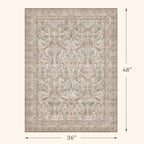 Moss Green Traditional 3x4 Kitchen Area Rug, Vintage Washable Rug - Image 2