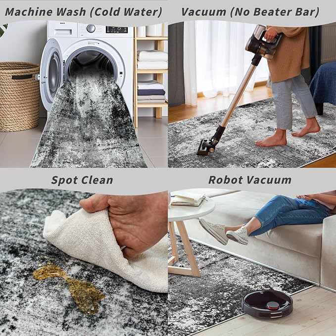 10x10 ft Square Living Room Rug – Washable Modern Abstract Area Rug - Image 8