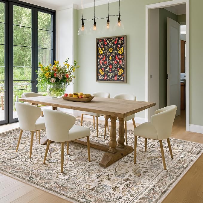 Moss Washable Living Room Rug, 7x10 Floral Area Rug - Image 3