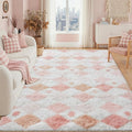 PureCozy Checkered Rug 5x7 Fluffy Shag Living Room Pink Area Rug Modern by PureCozy