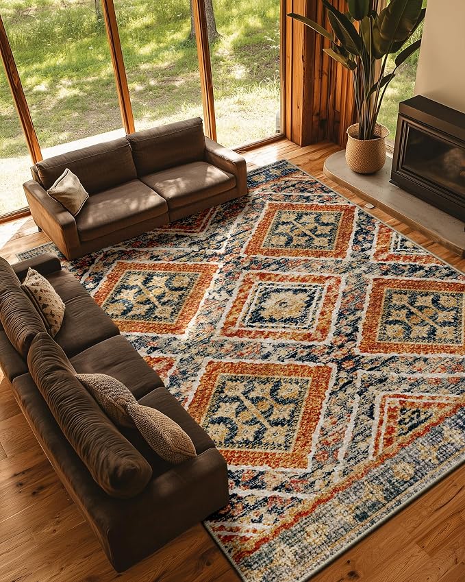 Area Rug 8x10 Rug Machine Washable Non-Slip Low Pile Print Pattern Western Rug - Image 2