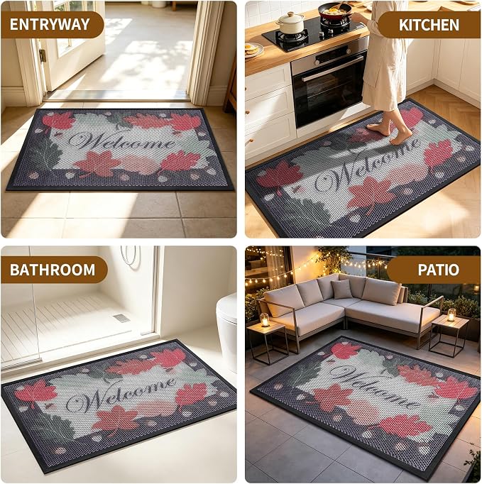 Front Door Mat, Heavy Duty Non-Slip Rubber Dirt Trapper, Quick-Dry Low-Profile - Image 8