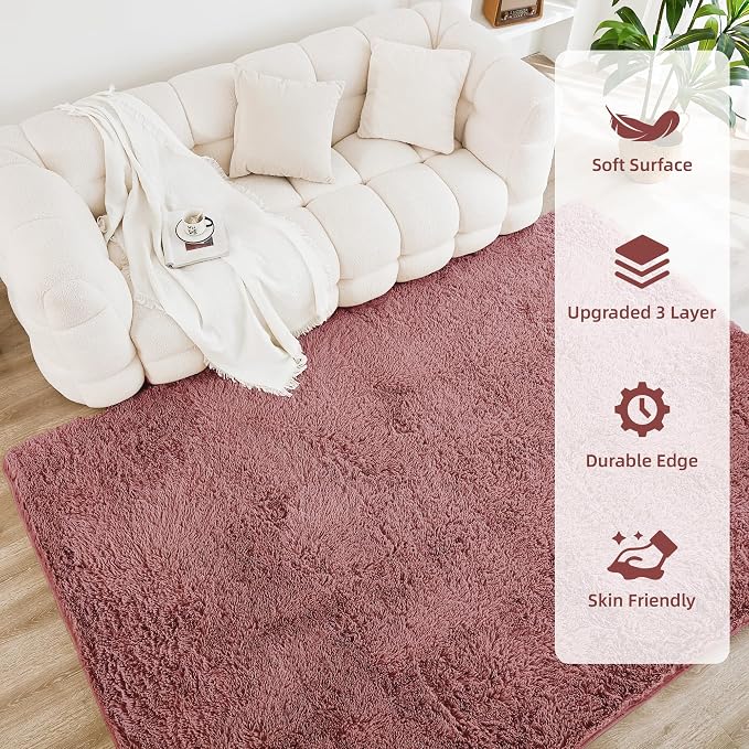 Litanika 8x10 Shag Area Rug for Living Room Bedroom, Pea Pink High Pile Ultra - Image 4