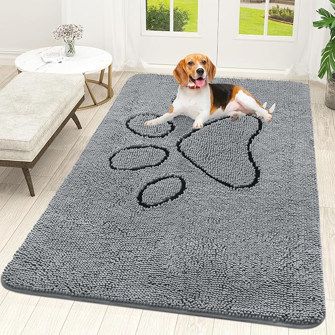 OLANLY Dog Door Mat for Muddy Paws 59x35, Paw Print Design, Absorbs Moisture by OLANLY