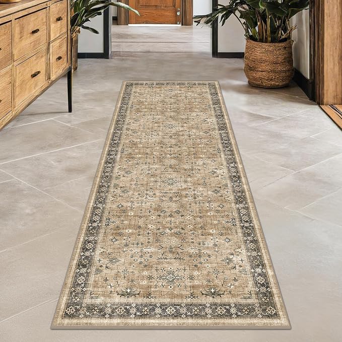 Natural Sage Taupe 2x6 Entryway Runner Rug, Kitchen Floor Mat by HazoHaus