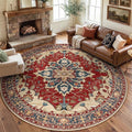 RELEANY Area Rugs Round 8ft Washable Non-Slip, Floral Vintage Distress by RELEANY