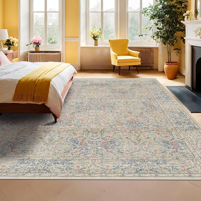 Washable Light Blue Bedroom Rug, 9x12 Area Rug - Image 9