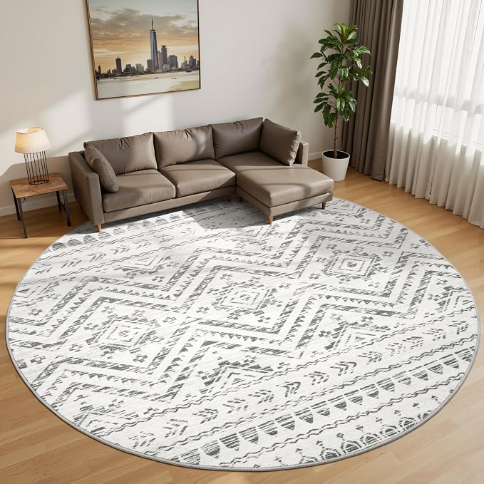Miukiki Round Rugs 8ft Washable Moroccan Circle Rug - Image 6