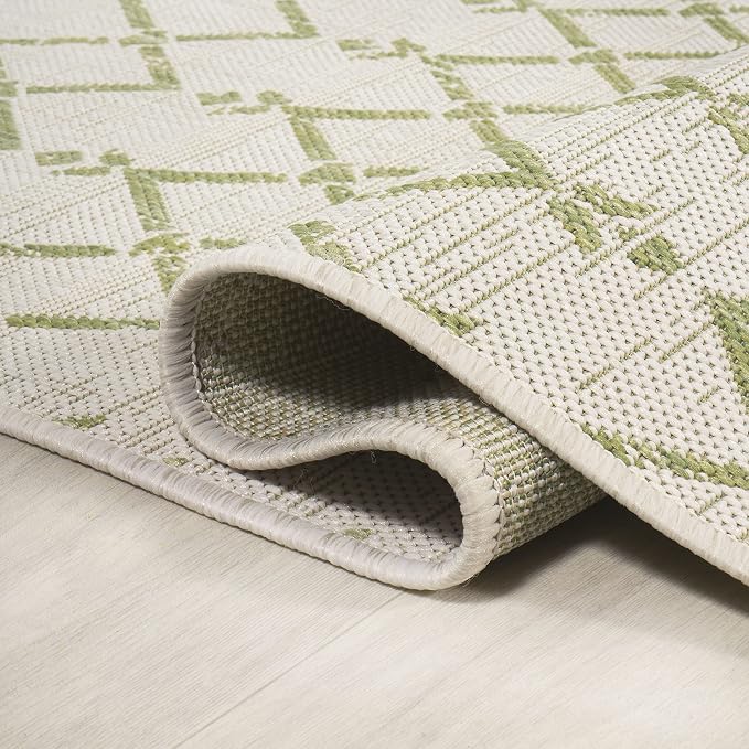 JONATHAN Y Moroccan Geometric Indoor Outdoor Runner Rug 2X8 Cream/Green - Image 5