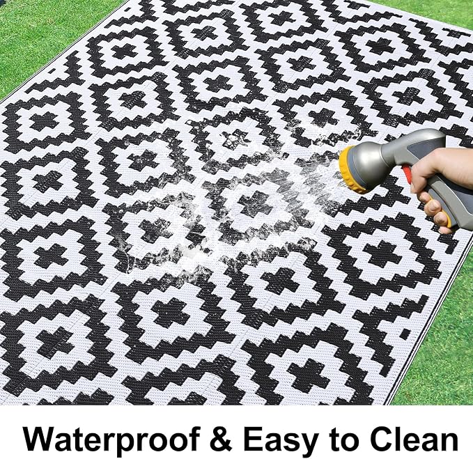 Smiry Waterproof Outdoor Rug 8x10 ft, Reversible Plastic Straw Patio Camping - Image 2