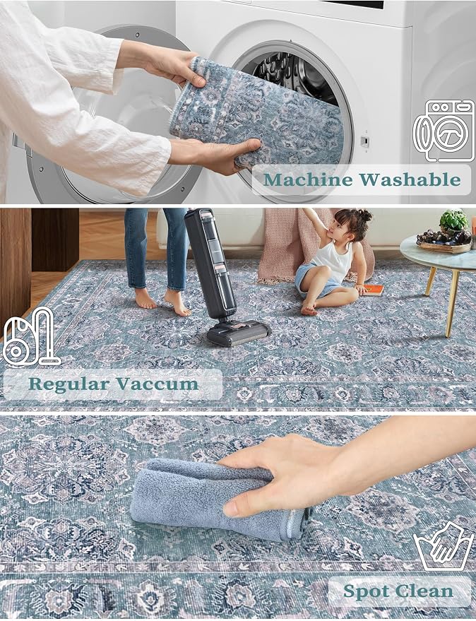 SERISSA Boho Washable Runner Rug, 2x6 Rug Non-Slip Vintage Floral Hallway - Image 2