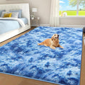 Shag Area Rug for Bedroom, 4x6 Tie-Dyed Blue Fluffy Shaggy Rugs for Living Room by Unknown