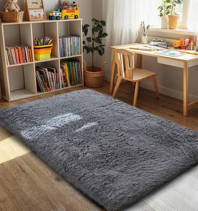 KICHOWUA Thick Area Rug Grey Fluffy 4x6 - Image 8