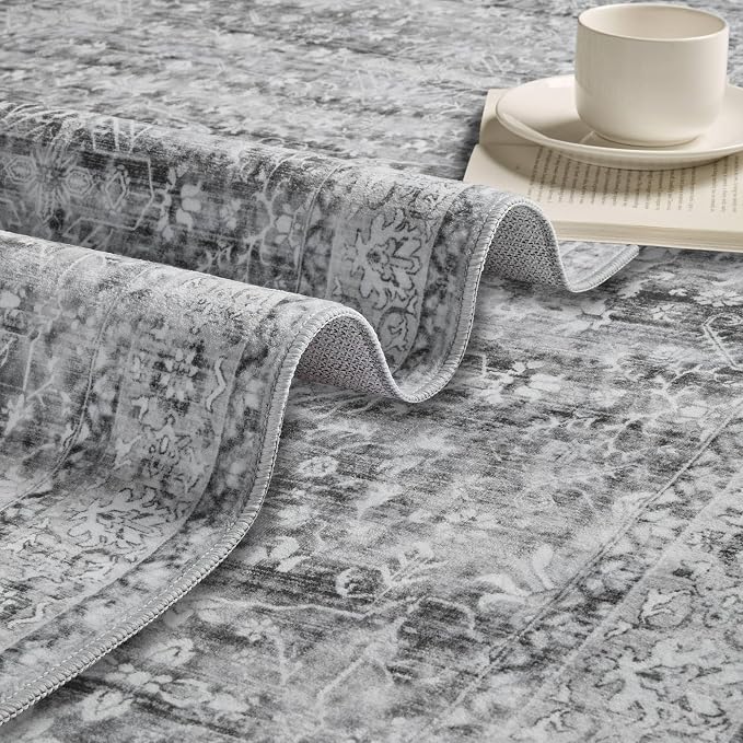 Latte&Fog 5x7 Grey Rugs for Living Room, Vintage Washable Area Rug for Bedroom - Image 8