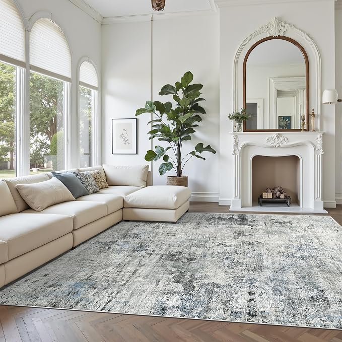 Soalmost Abstract Rug 8x10 Large Living Room Rugs Neutral Modern Washable Area - Image 2