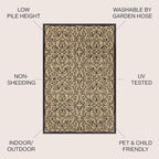 JONATHAN Y Vintage Filigree Indoor Outdoor Square Area Rug 4X4 Black/Khaki - Image 2