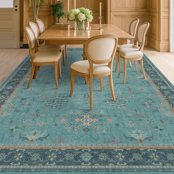 Large Boho 8x12 Teal Green Washable Living Room Rug - Image 6