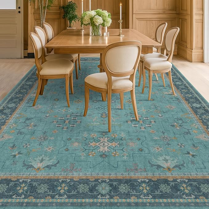 Boho 9x12 Large Teal Green Washable Living Room Rug - Image 6