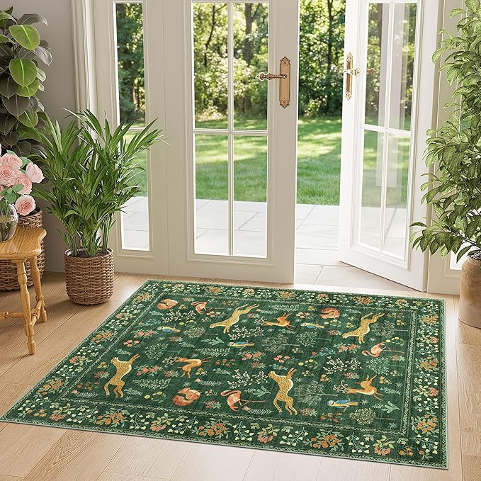 DUKINO 3x4 Washable Entryway Rug, Vintage Animal Ultra Soft Kitchen Area Rug by DUKINO