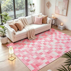 Terrug Pink Checkered Rug for Bedroom, 4x6 Area Rugs Washable - Image 2