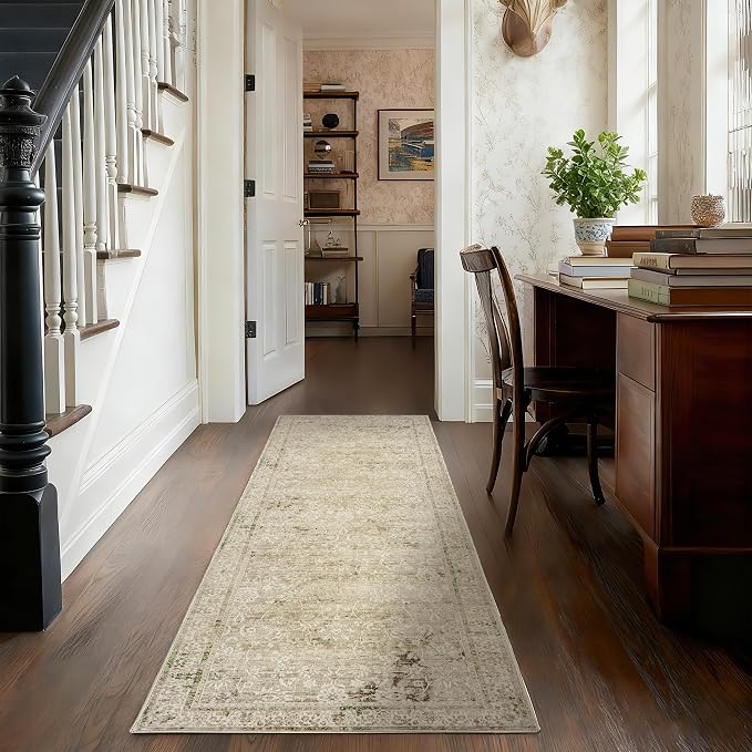 Neutral Farmhouse Hallway Rug Runner 2x6 Washable Non Slip Rubber Backing - Image 2