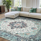 RELEANY Area Rugs 8'x10' Washable Non-Slip, Floral Vintage Distress Medallion by RELEANY