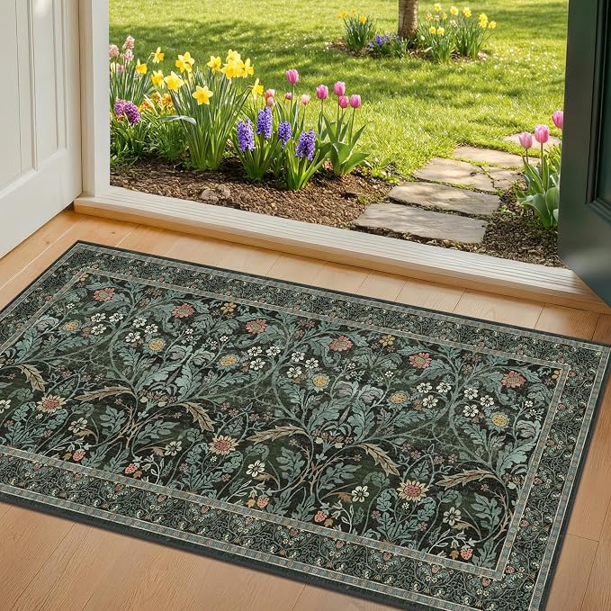 Floral Rug for Entryway Indoor 2x4, Small Soft Washable Carpet for Bedroom - Image 3