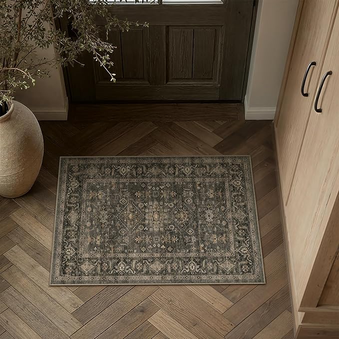 Kitchen Rug Set of 3 Washable Brown Vintage Kitchen Mats - Image 2