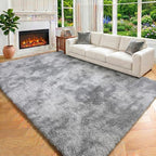 ONASAR 8x10 Area Rugs for Living Room, Tie-Dyed Light Grey Large Fluffy Shag - Image 8