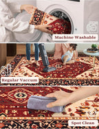 SERISSA Runner Rug for Hallways, Long Boho Rug Vintage Red Black Hallway Stair - Image 3