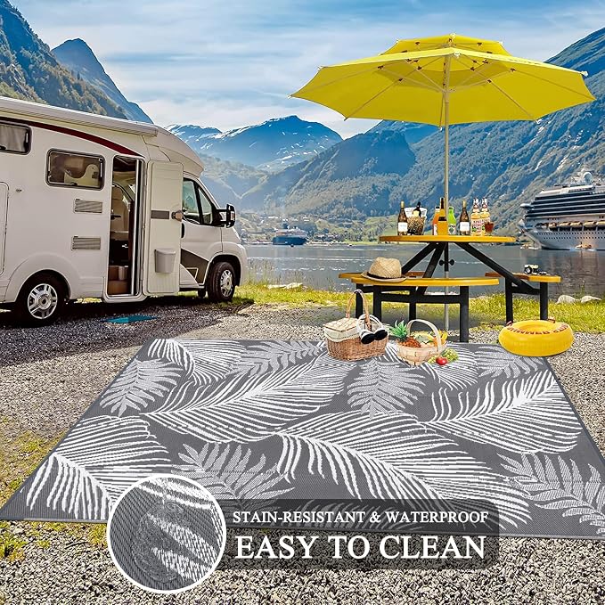 Pauwer Waterproof Outdoor Rug 6x9, Reversible Plastic Straw Patio Camping Rug - Image 5