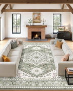 12x15 Vintage Area Rug: Washable Neutral Soft Non Slip Thin Large Floor Carpet by MICGEEK