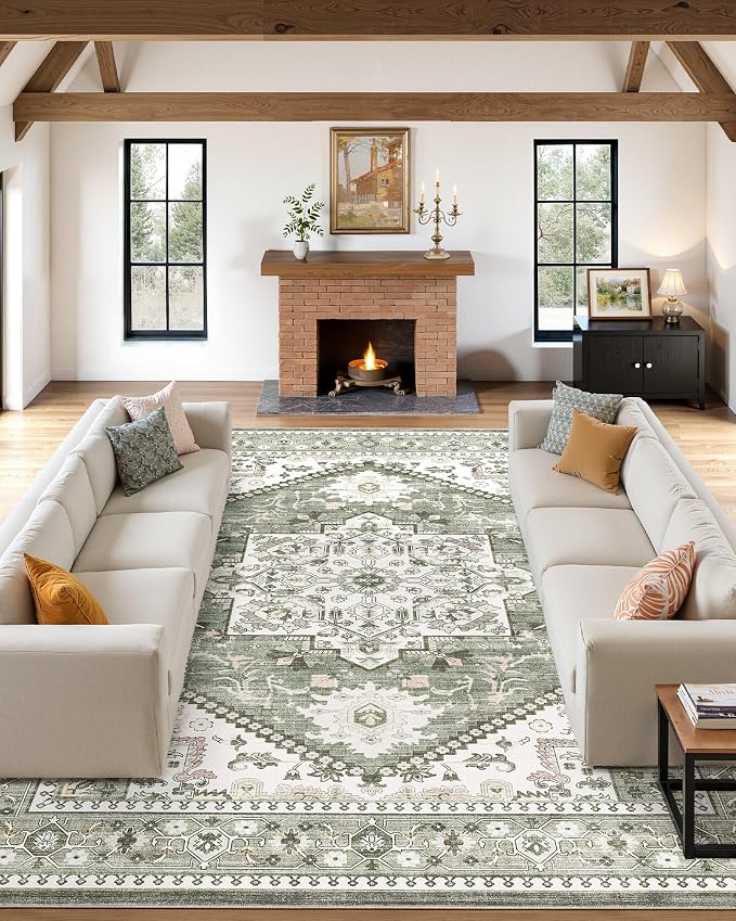12x15 Vintage Area Rug: Washable Neutral Soft Non Slip Thin Large Floor Carpet by MICGEEK