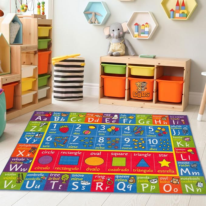 KC Cubs Bilingual Educational Kids Rug – English & Spanish ABC Alphabet by KCCubsKidsHomeandFurnishing